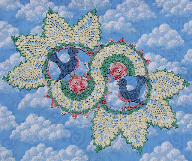 Blue Birds of Happiness Doily